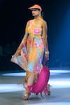 Buy_Rishi And Vibhuti_Yellow Crepe Fringe One Shoulder Marigold Dress _Online_at_Aza_Fashions