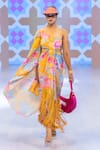 Shop_Rishi And Vibhuti_Yellow Crepe Fringe One Shoulder Marigold Dress _at_Aza_Fashions