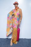 Buy_Rishi And Vibhuti_Yellow Crepe Fringe One Shoulder Marigold Dress _at_Aza_Fashions