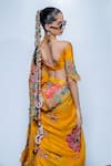 Shop_Rishi And Vibhuti_Yellow Organza, Chanderi Embroidery, Marigold Muse Pre-draped Saree And Blouse Set _at_Aza_Fashions