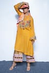 Shop_Rishi And Vibhuti_Yellow Chanderi, Organza Sequins, Embroidery Round Neck Sunbeam Kurta Set _at_Aza_Fashions