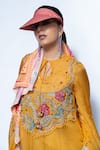 Buy_Rishi And Vibhuti_Yellow Chanderi, Organza Sequins, Embroidery Round Neck Sunbeam Kurta Set _Online_at_Aza_Fashions