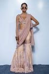 Buy_Rishi And Vibhuti_Yellow Crepe Tassels, Beads Glow Designer Pre-draped Sharara Set _at_Aza_Fashions