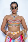 Rishi And Vibhuti_Orange Crepe, Organza Beads, Tassels Round Neck Mosaic Set _Online_at_Aza_Fashions