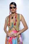 Rishi And Vibhuti_Yellow Crepe, Organza Tassels V-neck Designer Palette Prose Lehenga Set _Online_at_Aza_Fashions
