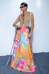 Buy_Rishi And Vibhuti_Yellow Crepe, Organza Tassels V-neck Designer Palette Prose Lehenga Set _at_Aza_Fashions