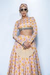 Rishi And Vibhuti_Yellow Crepe Beads Round Neck Sunset Lehenga Set  _Online_at_Aza_Fashions
