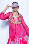Rishi And Vibhuti_Fuchsia Organza Tassels, Beads Round Neck Pink Rani Rush Lehenga Set _Online_at_Aza_Fashions