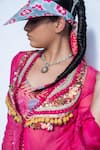 Buy_Rishi And Vibhuti_Fuchsia Organza Tassels, Beads Round Neck Pink Rani Rush Lehenga Set _Online_at_Aza_Fashions