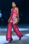 Shop_Rishi And Vibhuti_Fuchsia Organza Pom-poms, Embroidery Round Neck Pink Designer Dee Kurta Set _at_Aza_Fashions
