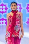 Buy_Rishi And Vibhuti_Fuchsia Organza Pom-poms, Embroidery Round Neck Pink Designer Dee Kurta Set _Online_at_Aza_Fashions