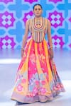 Buy_Rishi And Vibhuti_Multi Color Velvet Tassels, Embroidery Round Neck Orchid Lehenga Set _at_Aza_Fashions
