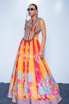 Shop_Rishi And Vibhuti_Multi Color Velvet Tassels, Embroidery Round Neck Orchid Lehenga Set _at_Aza_Fashions