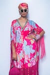 Buy_Rishi And Vibhuti_Fuchsia Crepe Fringe V-neck Dream Kaftan _Online_at_Aza_Fashions