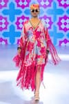 Shop_Rishi And Vibhuti_Fuchsia Crepe Fringe V-neck Dream Kaftan _at_Aza_Fashions