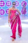 Buy_Rishi And Vibhuti_Fuchsia Crepe Embroidery Sweetheart Neck Fuschia Corset Saree And Blouse Set _at_Aza_Fashions