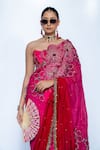 Shop_Rishi And Vibhuti_Fuchsia Crepe Embroidery Sweetheart Neck Fuschia Corset Saree And Blouse Set _at_Aza_Fashions