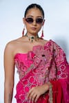 Buy_Rishi And Vibhuti_Fuchsia Crepe Embroidery Sweetheart Neck Fuschia Corset Saree And Blouse Set _Online_at_Aza_Fashions