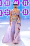 Buy_Rishi And Vibhuti_Magenta Crepe, Georgette Sequins, Mario Printed Bralette And Lehenga Set _at_Aza_Fashions