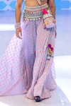 Rishi And Vibhuti_Magenta Crepe, Georgette Sequins, Mario Printed Bralette And Lehenga Set _Online_at_Aza_Fashions