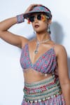 Buy_Rishi And Vibhuti_Magenta Crepe, Georgette Sequins, Mario Printed Bralette And Lehenga Set _Online_at_Aza_Fashions