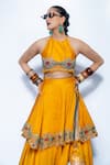 Rishi And Vibhuti_Yellow Silk Tassels, Embroidery Halter Neck Dawn Lehenga Set _Online_at_Aza_Fashions