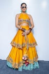 Buy_Rishi And Vibhuti_Yellow Silk Tassels, Embroidery Halter Neck Dawn Lehenga Set _at_Aza_Fashions