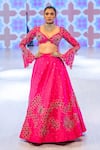 Shop_Rishi And Vibhuti_Fuchsia Chanderi, Net Sequins, Embroidery V-neck Pink Royale Lehenga Set _at_Aza_Fashions