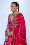 Buy_Rishi And Vibhuti_Fuchsia Chanderi, Net Sequins, Embroidery V-neck Pink Royale Lehenga Set _Online_at_Aza_Fashions