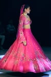 Rishi And Vibhuti_Fuchsia Chanderi, Net Sequins, Embroidery V-neck Pink Royale Lehenga Set _at_Aza_Fashions