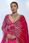 Buy_Rishi And Vibhuti_Fuchsia Chanderi, Net Sequins, Embroidery V-neck Pink Royale Lehenga Set 