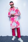 Shop_Rishi And Vibhuti_Fuchsia Chanderi Embroidery, Tassels Canvas Collar Kurta Set _at_Aza_Fashions