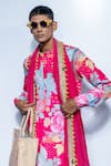 Shop_Rishi And Vibhuti_Fuchsia Chanderi Embroidery, Tassels Canvas Collar Kurta Set _Online_at_Aza_Fashions