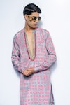 Buy_Rishi And Vibhuti_Magenta Crepe Sequins Regalia Kurta Set  _Online_at_Aza_Fashions