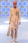 Buy_Rishi And Vibhuti_Maroon Crepe Embroidery Marigold Yellow Printed Kurta And Pant Set _at_Aza_Fashions