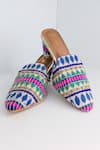 Buy_Azora_Blue Embroidery Mukhtalif Jacquard Heels _at_Aza_Fashions