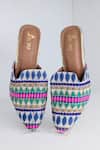 Shop_Azora_Blue Embroidery Mukhtalif Jacquard Heels _at_Aza_Fashions