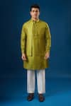 Buy_Rng Safawala_Green Brocade, Silk Olive Kurta-bundi Set _Online_at_Aza_Fashions
