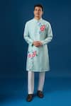 Buy_Rng Safawala_Blue Cotton, Silk Embroidery Sky Floral Printed Kurta Set _at_Aza_Fashions