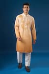 Shop_Rng Safawala_Yellow Cotton Embroidery Ombre Kurta Set _Online_at_Aza_Fashions