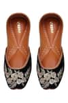 Shop_Kurrbat_Black Aza Velvet Embroidered Juttis _at_Aza_Fashions