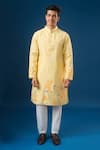 Shop_Rng Safawala_Yellow Satin, Embroidery Floral Printed Kurta Set _Online_at_Aza_Fashions