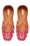 Shop_Kurrbat_Pink Outbloom Zardozi Embroidered Juttis _at_Aza_Fashions