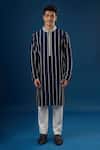 Shop_Countrymade_Blue Embroidery Navy Linear Pattern Kurta Set _Online_at_Aza_Fashions