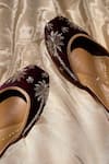 Shop_Kurrbat_Maroon Palm Velvet Embroidered Juttis _at_Aza_Fashions