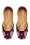 Kurrbat_Maroon Palm Velvet Embroidered Juttis _Online_at_Aza_Fashions