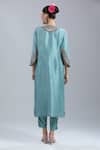 Shop_Prisho_Blue Embroidery, Beads, Sequins Round Neck Kurta Pant Set _at_Aza_Fashions
