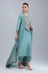 Shop_Prisho_Blue Embroidery, Beads, Sequins Round Neck Kurta Pant Set _Online_at_Aza_Fashions
