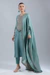 Buy_Prisho_Blue Embroidery, Beads, Sequins Round Neck Kurta Pant Set _at_Aza_Fashions