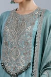 Prisho_Blue Embroidery, Beads, Sequins Round Neck Kurta Pant Set _at_Aza_Fashions